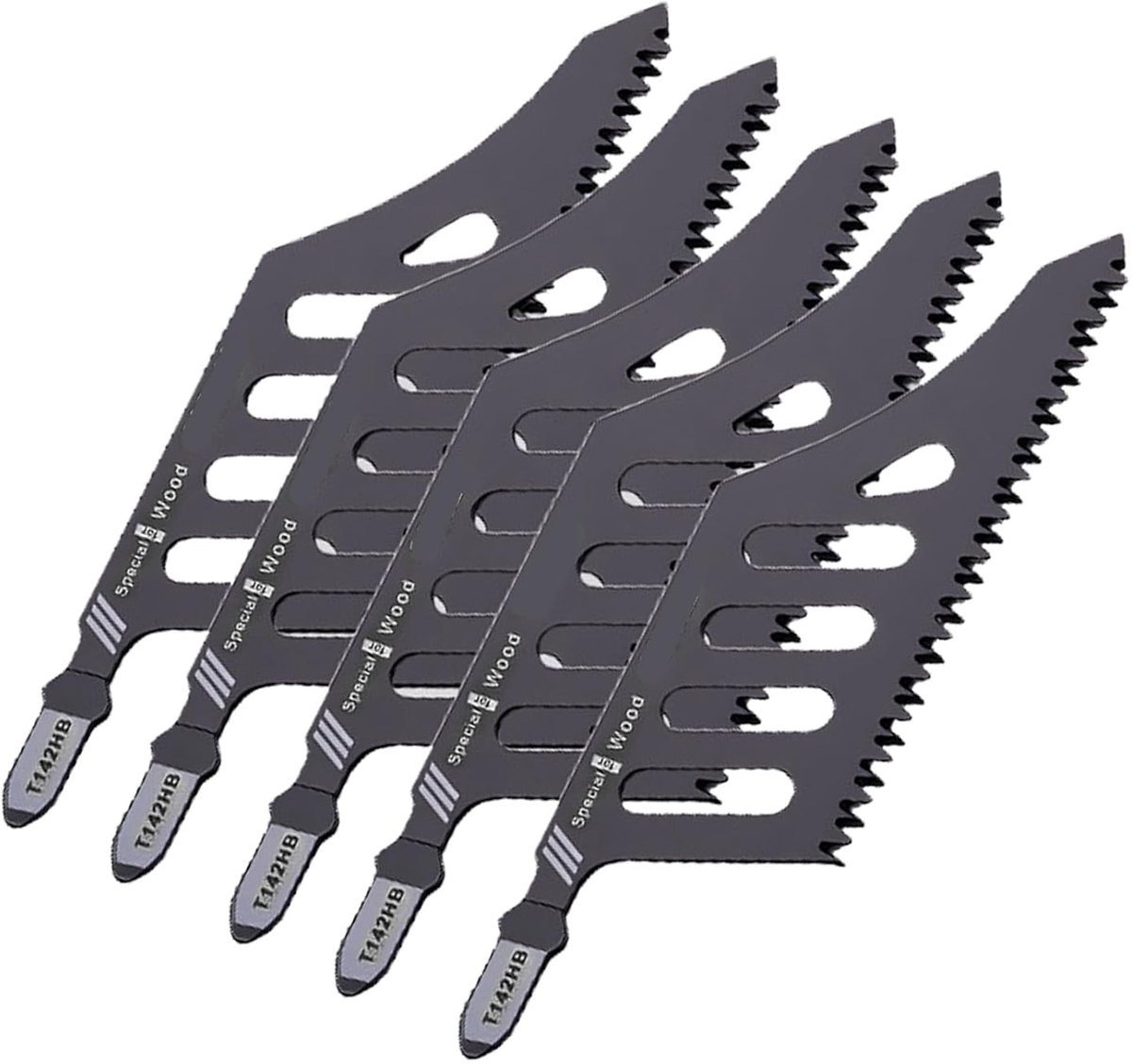 Decoupeerzaagbladen 5 stuks - Carbonstaal - Irreguliere curve - Voor hout, plastic en metaal snijden