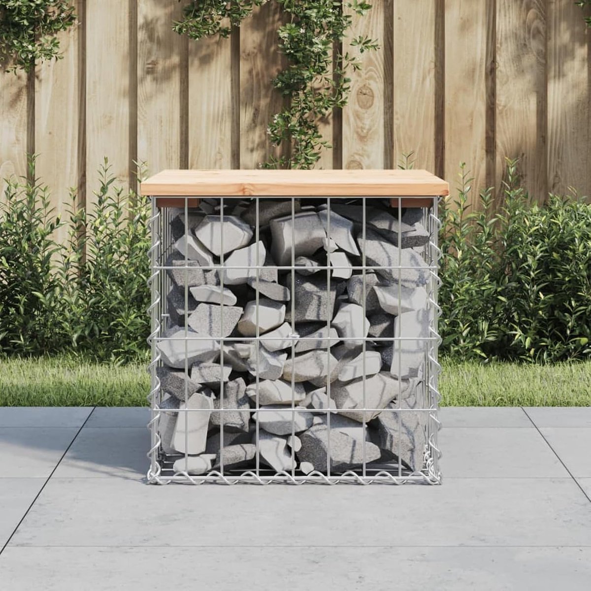 Gabion Manden Tuingaas Draadkooien, tuinbank met gabion-design, 43 x 44 x 42 cm, massief hout, grenen