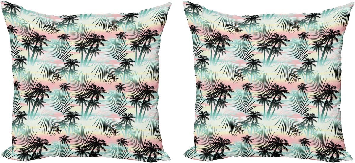 ABAKUHAUS Hawaii Sierkussenhoes Set van 2, Zomer Palmen Farn, Modern Accent Dubbelzijdige Digitale Print, 40x40, Meerkleurig
