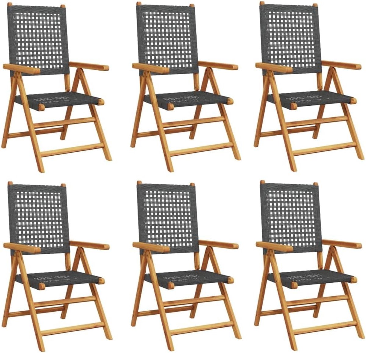 6 stuks inklapbare tuinstoel, tuinstoelen, terrasstoel, balkonstoel, tuinstoel, eetstoel, klapstoel, stoel, stoel, stoelen, zwart, polyrotan, massief hout