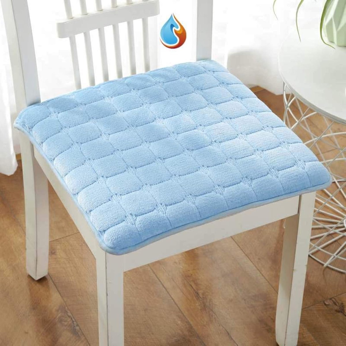 Dikke Eetkamerstoelkussens, Streep Effen Kleur Zachte Zitkussens Stoelen Gewatteerde Kussens Met Tie Voor Eetkamer Thuiskantoor Keuken Binnen-Blauw 50x50cm/15,7 "x15,7"