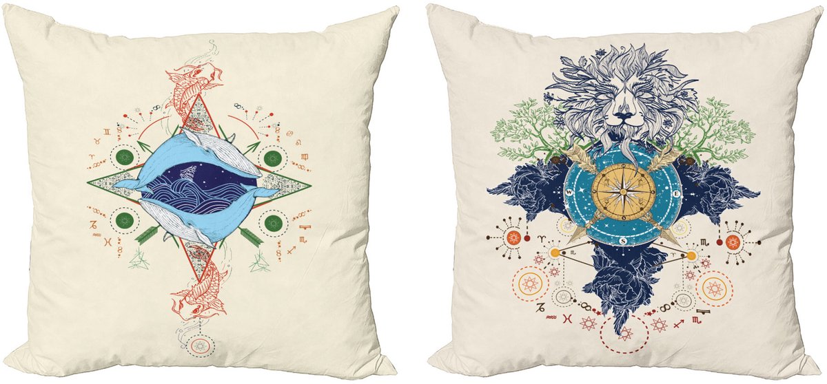 ABAKUHAUS Modern Sierkussenhoes Set van 2, Abstracte Water Astrologie, Modern Accent Dubbelzijdige Digitale Print, 40 x 40 cm, Ivoor Meerkleurig