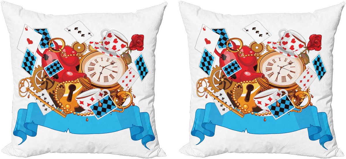 ABAKUHAUS Karikatuur Sierkussenhoes Set van 2, Fantasie World, Modern Accent Dubbelzijdige Digitale Print, 40x40, Meerkleurig