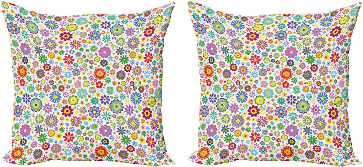 ABAKUHAUS Bloemen Sierkussenhoes Set van 2, Hippie Fröhlich, Modern Accent Dubbelzijdige Digitale Print, 50x50, Meerkleurig