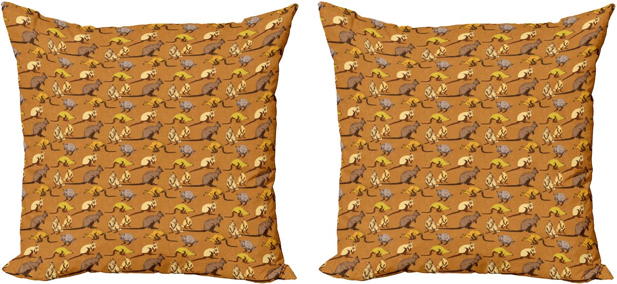 ABAKUHAUS Känguru Sierkussenhoes Set van 2, Safari Geïnspireerd Hintergrund, Modern Accent Dubbelzijdige Digitale Print, 40x40, Meerkleurig