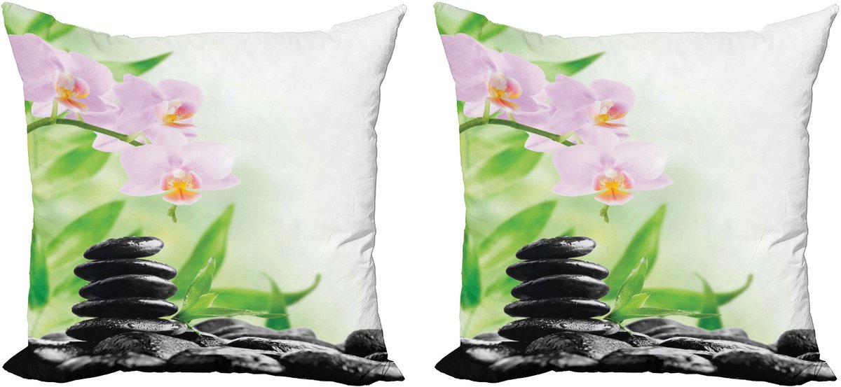 ABAKUHAUS Spa Sierkussenhoes Set van 2, Basaltsteine ​​Orchid, Modern Accent Dubbelzijdige Digitale Print, 40x40, Zwart Groen Roze