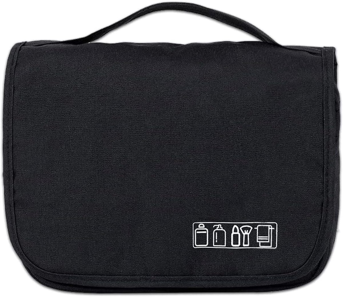 Toilettas voor op reis, voor dames en heren, met ritssluiting, cosmeticatas voor reizen en outdoor, zwart.