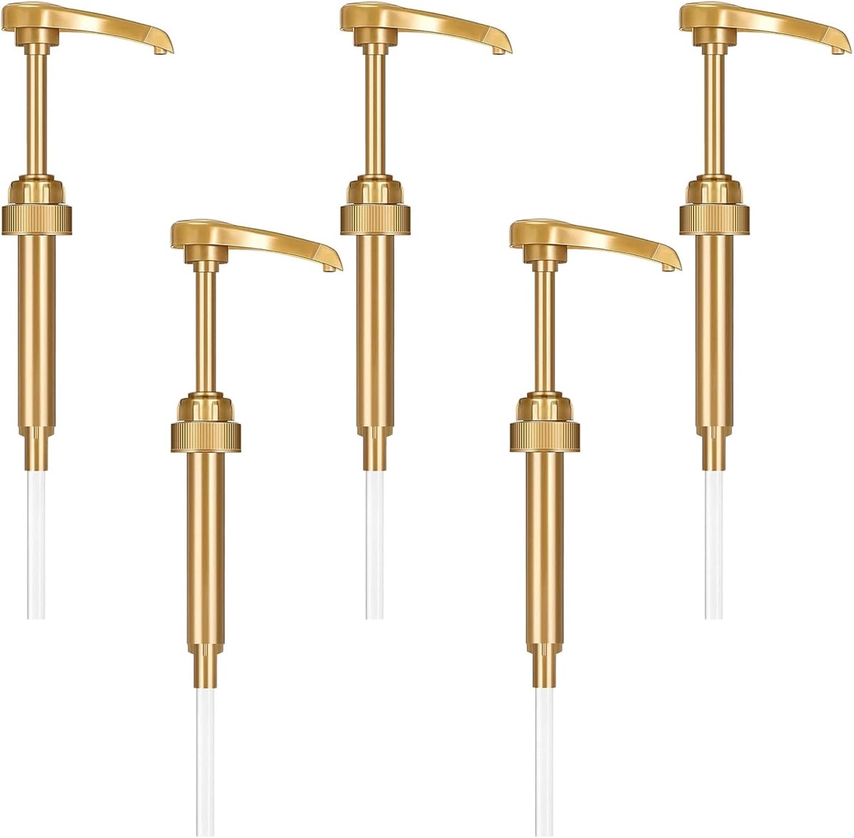 Set van 5 doseerpomp voor koffiesiroop (28/410, goud), sirooppomp geschikt voor flessen van 750 ml - 1 liter, siroopdispenser compatibel met siroop, pompdispenser voor vanille, karamel en