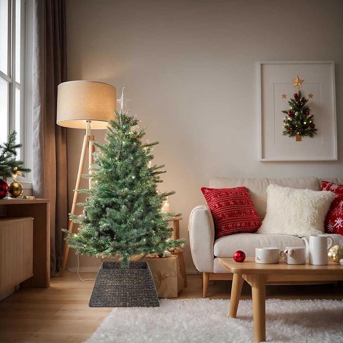 Kerstboomkraag zwart 60 x 60 x 28 cm waterhyacint, kerstboom voor woonkamer kantoor of kerstmarktdecoratie 42020176