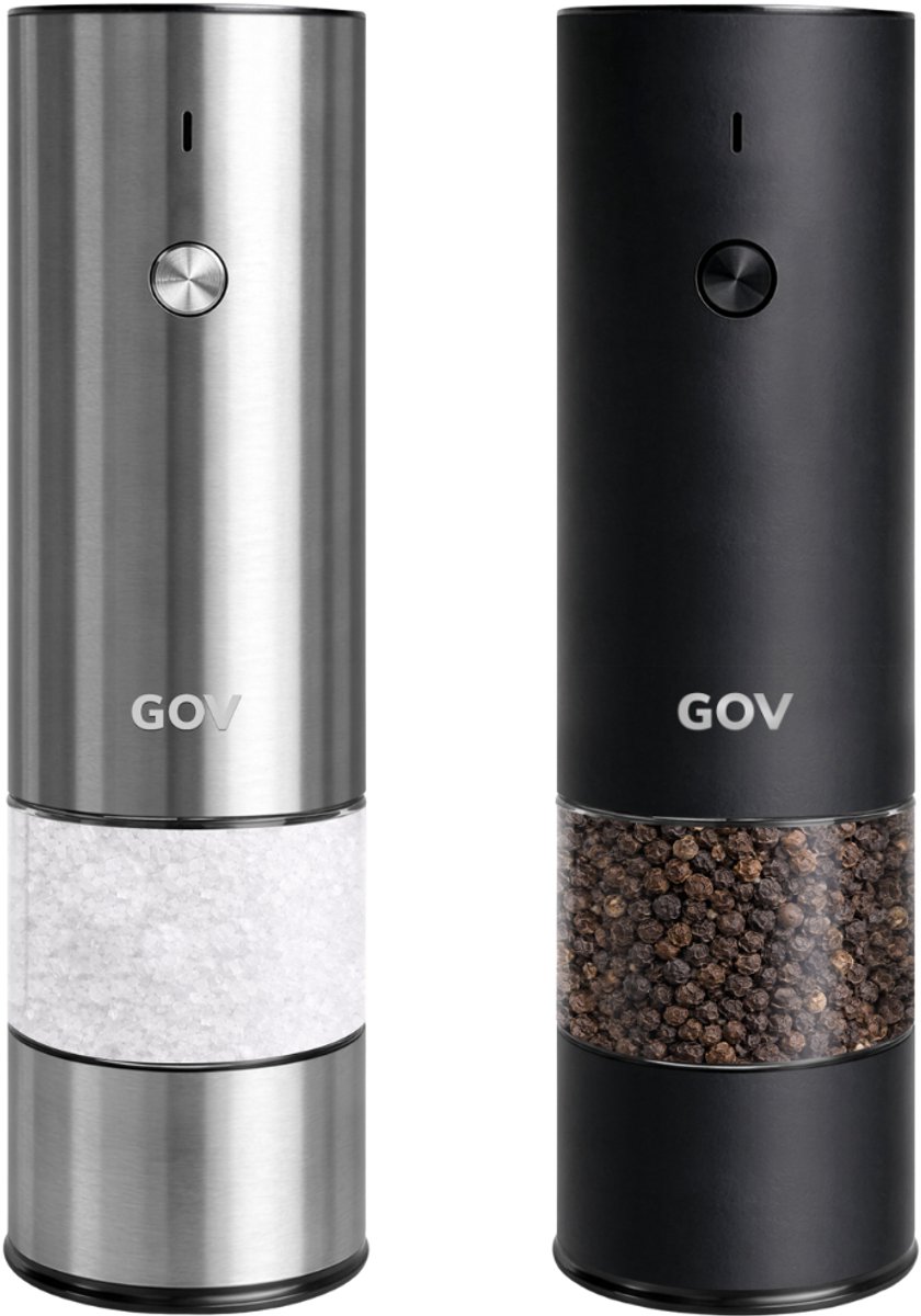 GOV® Peper- en Zoutstel Elektrisch - RVS Regular - Oplaadbaar - Pepermolen