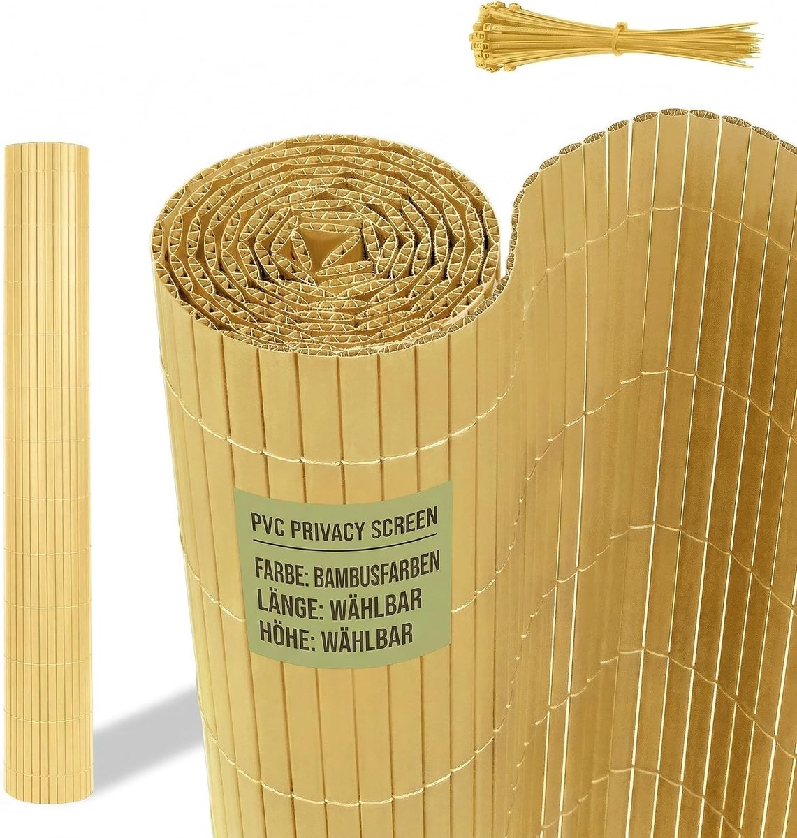 Inkijkbeschermingsmat, 180 x 800 cm (h x l), weerbestendig tuinscherm, W-structuur, inkijkbescherming voor buiten, tuin, balkon en terras, met kabelbinders, bamboekleuren