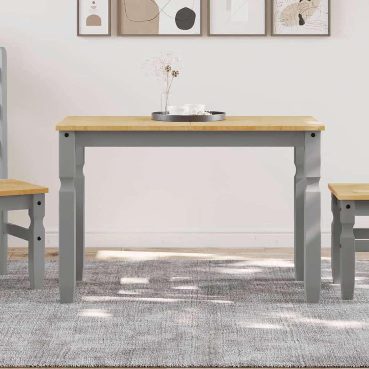 Eettafel Grijs Eetkamermeubel Familie Eettafel voor Keuken 112x60x75 cm Massief Hout Pine