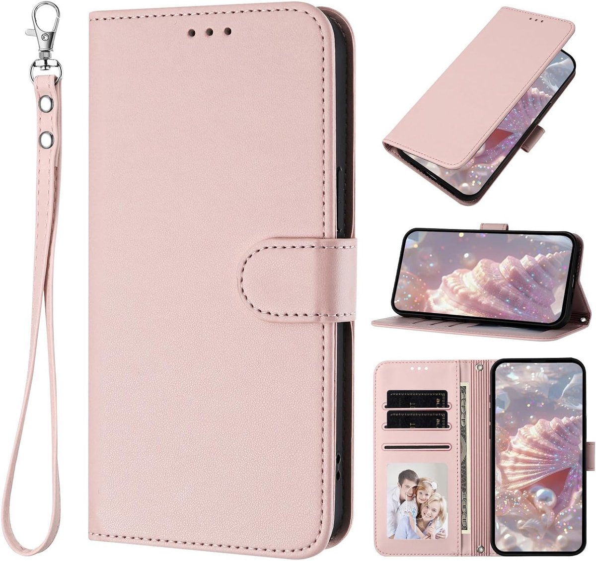 voor iPhone 13 Mini, PU Leer Beschermhoes Mit Portemonnee [Touw] Flip Case Telefoonhoesje voor iPhone 13 Mini Hoesje, Roze