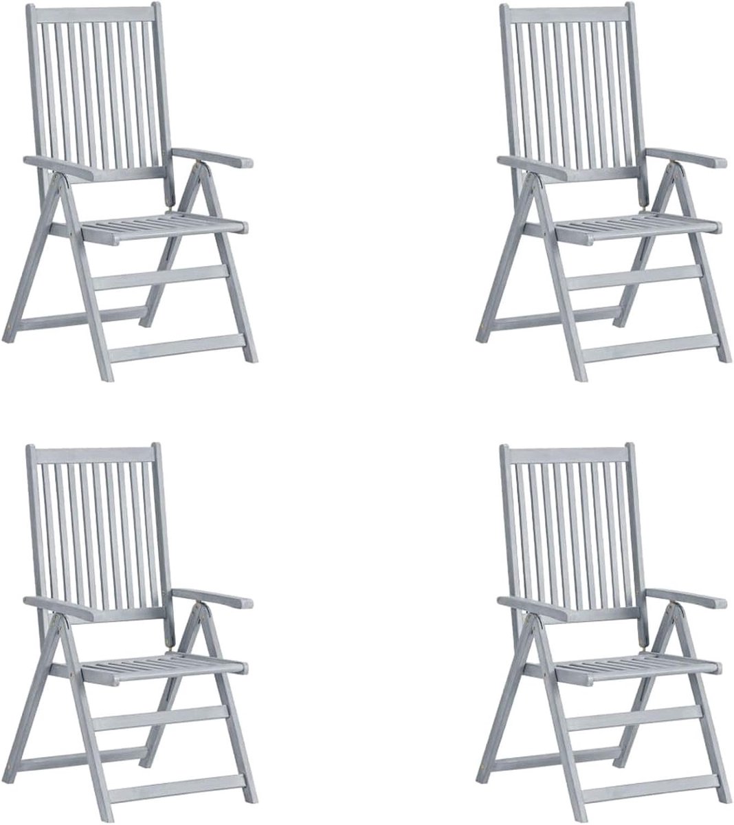 Tuinstoelen, 4 stuks, grijs, van massief acaciahout, kantelbare stoel, campingstoel, voor tuinen, terrassen, zwembaden