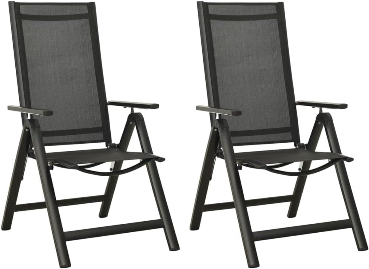 Tuinstoelen, 2 stuks, zwart, textileen en aluminium, met rugleuning in 7 standen verstelbaar, belastbaar tot 110 kg per zitting