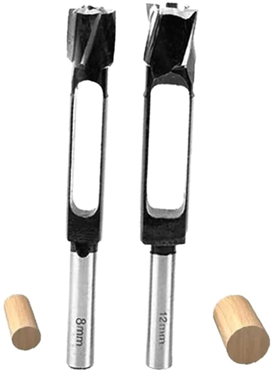 2-delige set met tap- en dieptedeuvelboor, houtdeuvelboor met 1/2 inch ronde schacht voor houtbewerking en meubelproductie (8 mm + 12 mm)