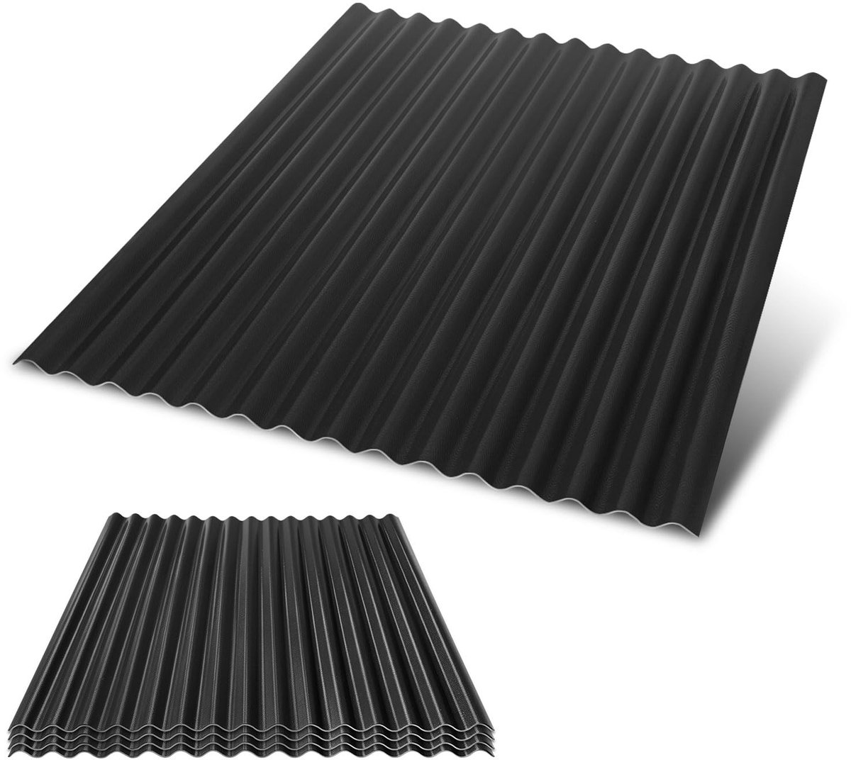 Golfplaten, 93 x 117 cm, 8 stuks, 1,5 mm dik, robuuste en weerbestendige golfplaten, dak, kunststof voor tuin, terras, carport, gereedschapshuis, zwart