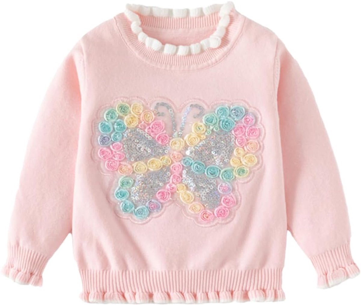 trui voor kleine kinderen, baby, meisjes, lange mouwen, bloemenborduurwerk, gebreide trui, sweatshirt, warm, herfst, winter, gebreid, outwear, 1-5 jaar