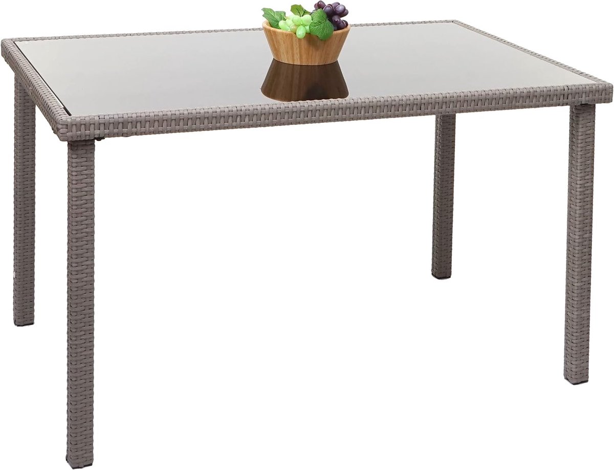 Polyrotan tafel HWC-G19, tuintafel, balkontafel, 120 x 75 cm - grijs