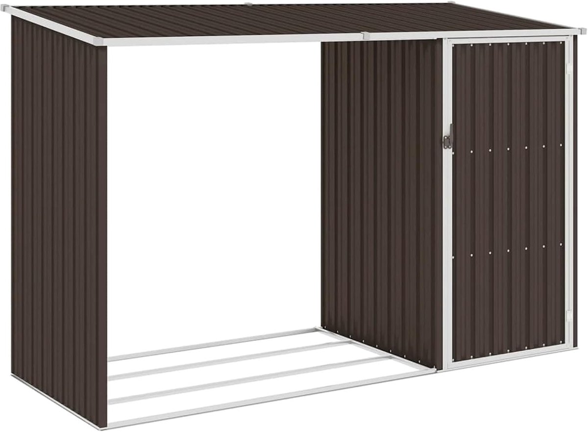 Tuinhuis, metaal, gereedschapsschuur, tuinschuur, gereedschapsschuur, tuin, schuur, brandhoutlager verzinkt staal, bruin, 245 x 98 x 159 cm
