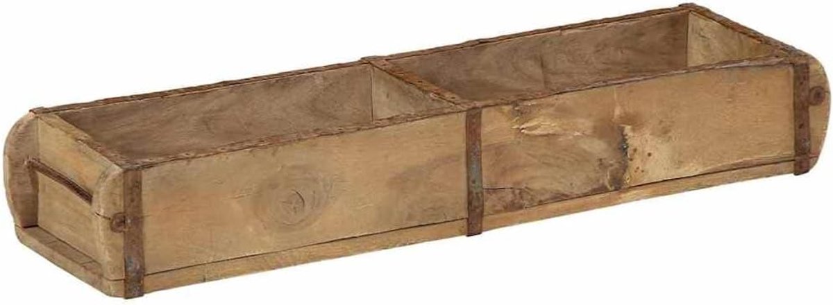 Set van 4 serveerdienbladen van gerecycled hout, rechthoekig, 57 x 15 x 9 cm, rustiek decoratief dienblad voor woonkamer en buiten, bruin