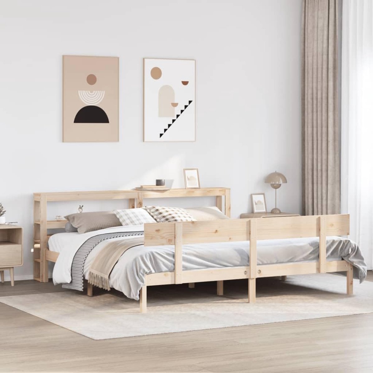 Massief grenenhouten bedframe met opbergschappen naturel 180x200 cm