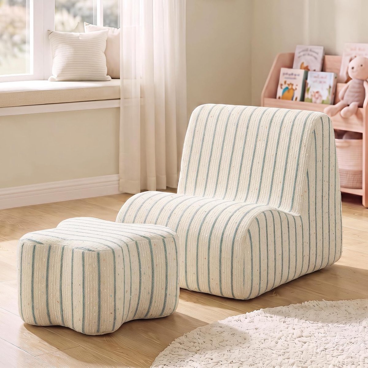 Modulaire Peuter Stoel Kids Play Sofa met Voetenbank, Blauwe Streep