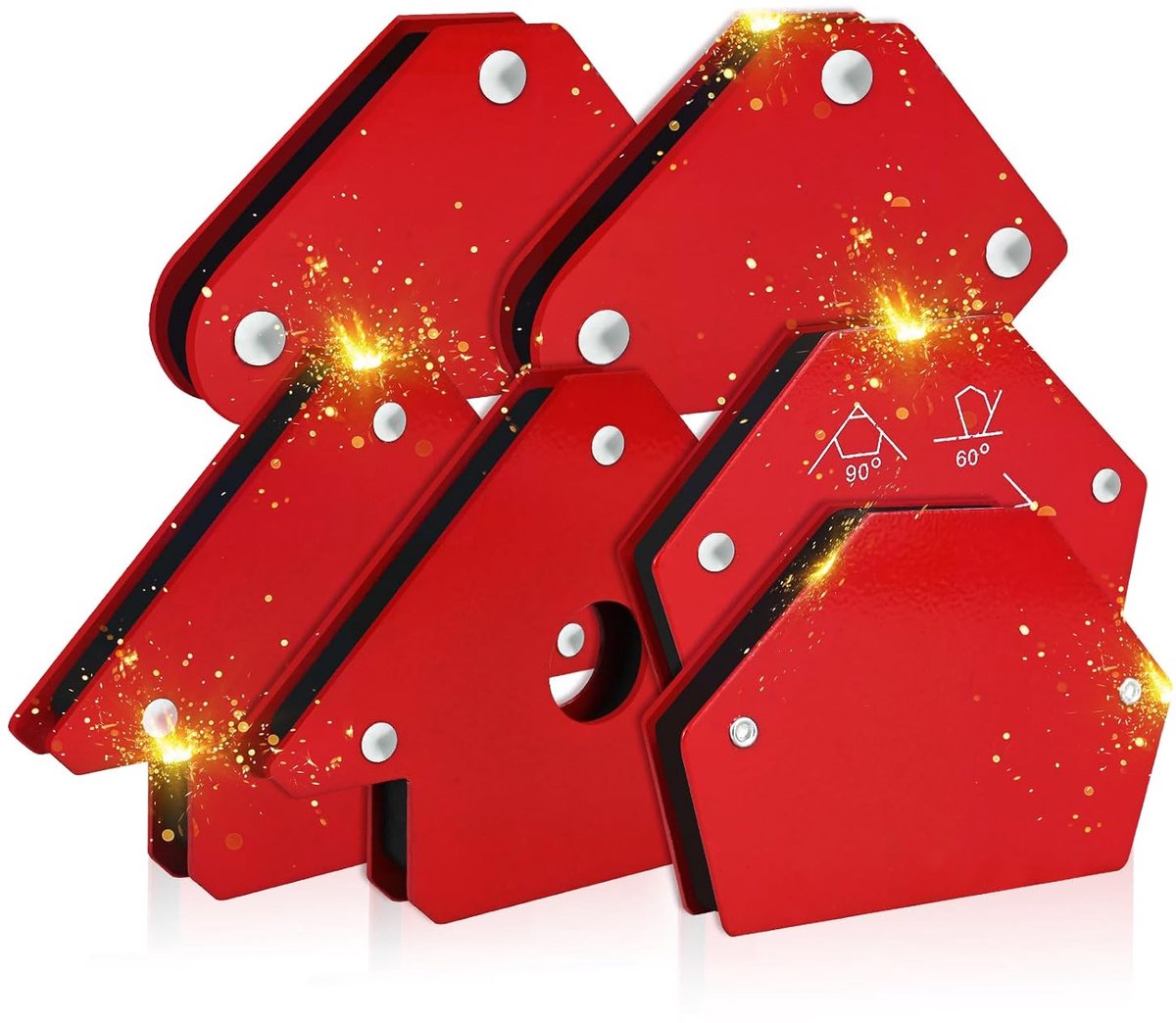 6 stuks lasmagneten, sterke magnetische lashoek met 25 lbs hechtkracht, magneethoek hoekmaten 30°, 45°, 60°, 75°, 90°, 135°, lasmagneet om te nieten, lasaccessoires hoekmagneet om te nieten