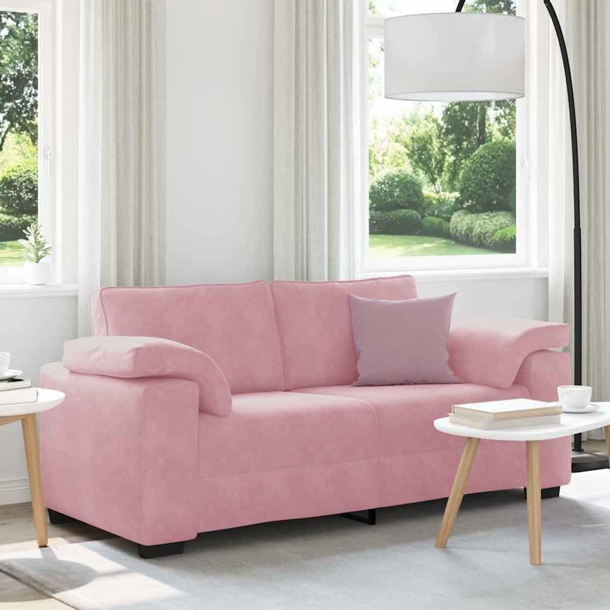 Roze, 140 cm, fluwelen stof, relaxbank met gevoerde zitvlakken en robuust frame voor woonkamer en kantoor