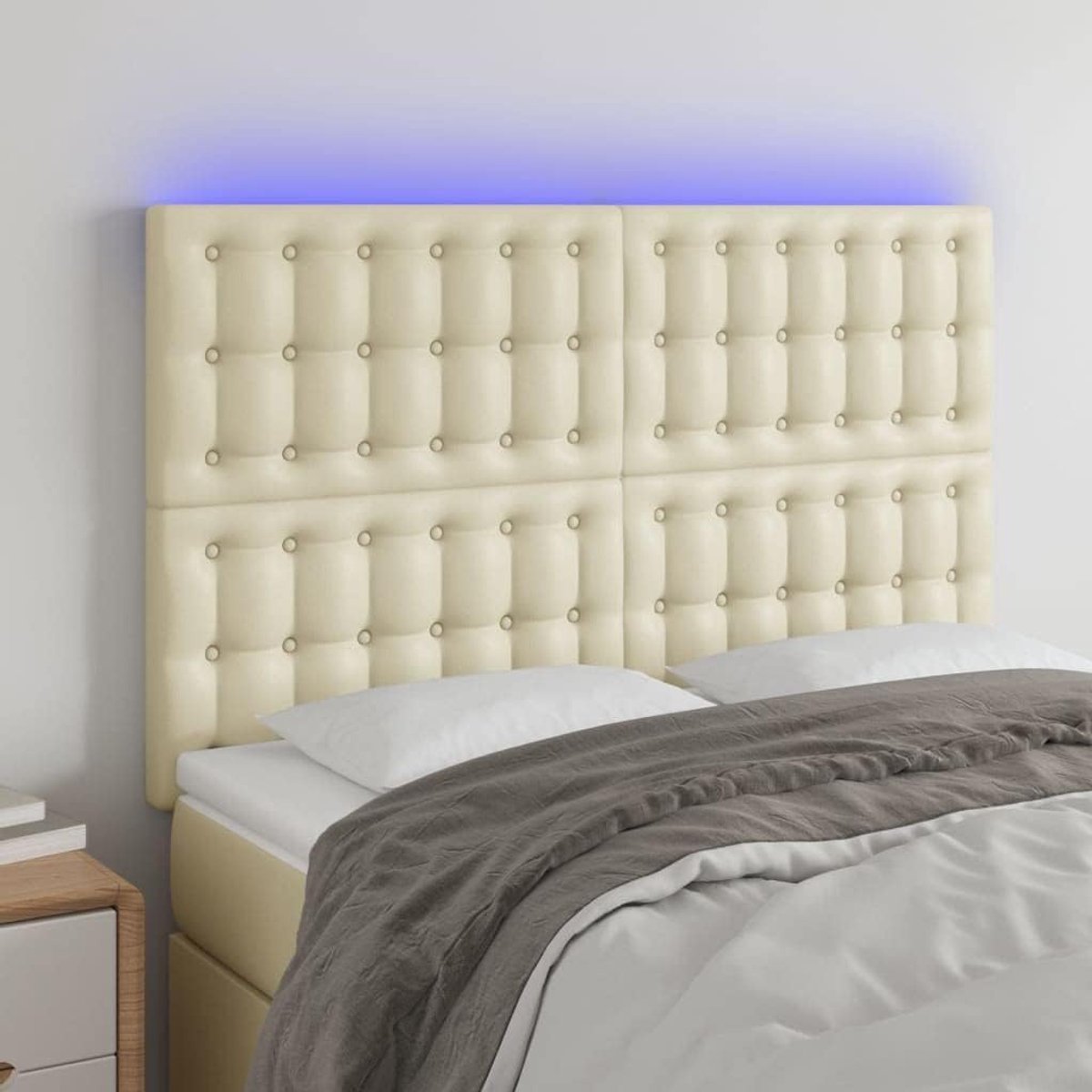 Crème 144 x 5 x 118/128 cm van kunstleer met kleurrijke LED's, in hoogte verstelbaar en op maat te snijden ledstrip voor perfecte ondersteuning