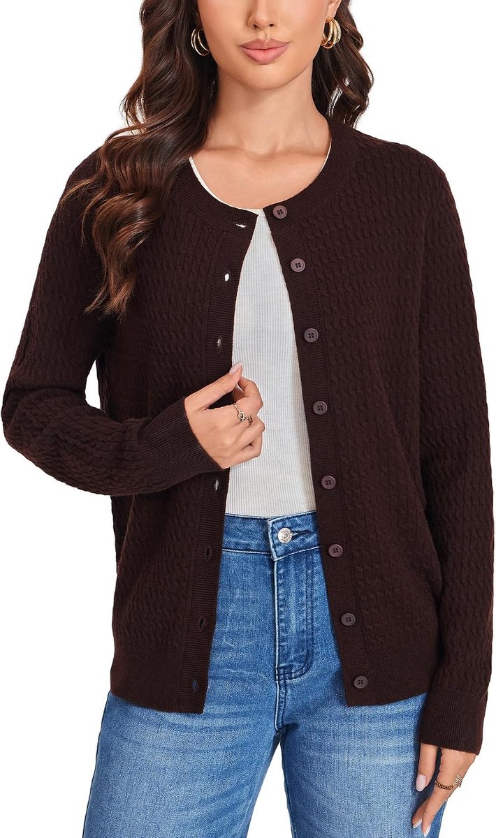 Vesten voor Vrouwen - Dames Knopen Trui met Ronde Hals, Herfst Lente Kantoor Lichtgewicht Cardigans