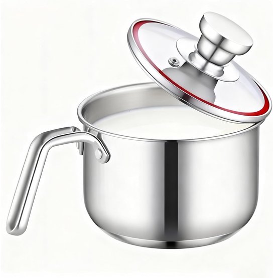 Roestvrijstalen Melkpan 1250 ml - Inductie Melkpan 14 cm - Mini Kookpan met Deksel en Stoomopening - Voor Melk, Pap en Babyvoeding - Geschikt voor Inductie en Andere Kookplaten