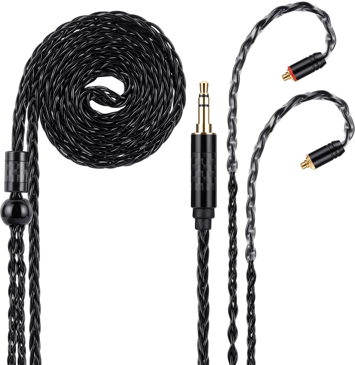 3,5 mm naar MMCX-IEM-kabel, verzilverde 8-aderige OCC-oortelefoonkabel, ultrazachte HiFi-hoofdtelefoonkabel, in-ear monitorkabel (1,3 m, zwart)