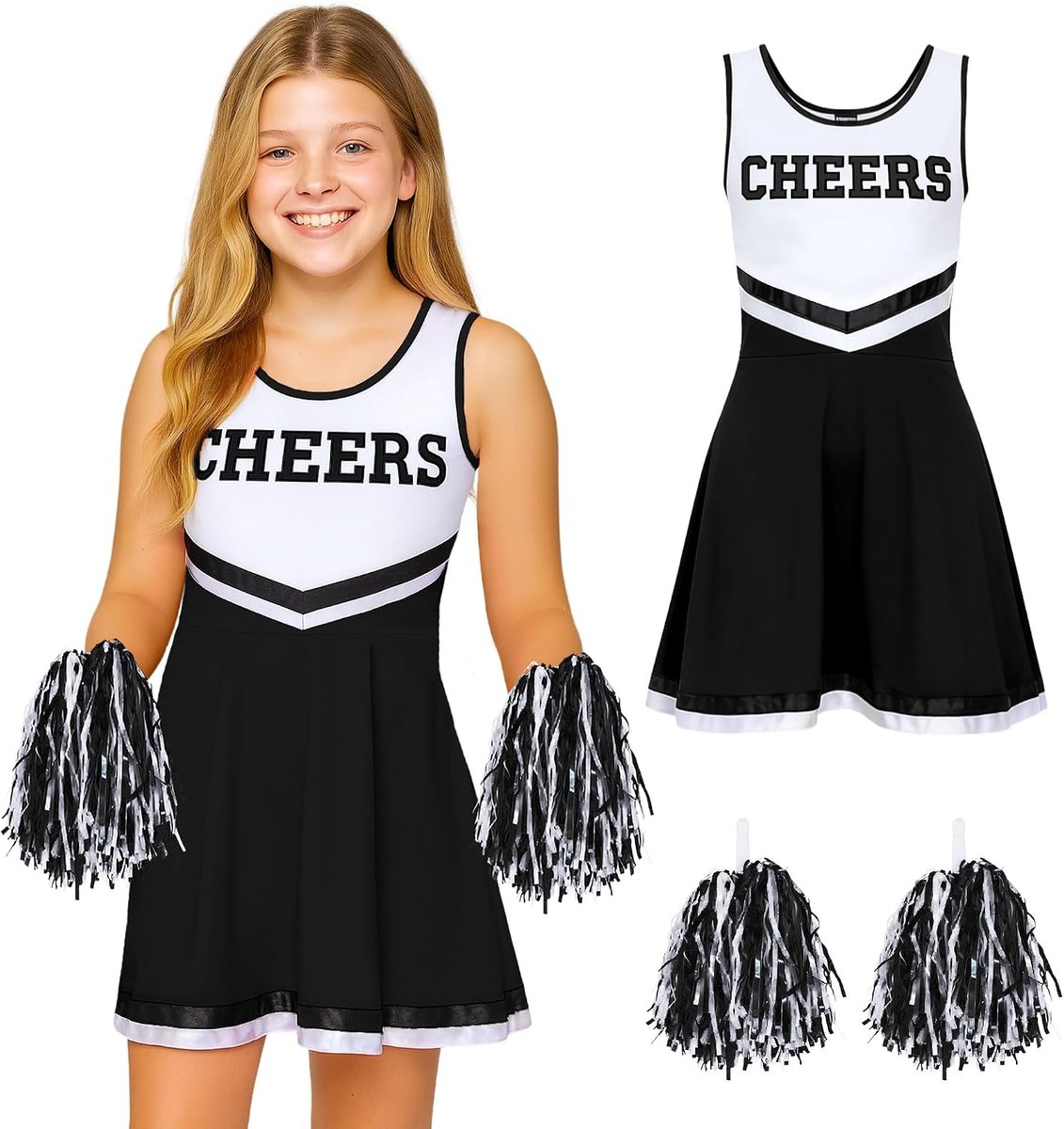 Verkleedkostuum voor meisjes, feest, Halloween, juichen, outfit met pompons