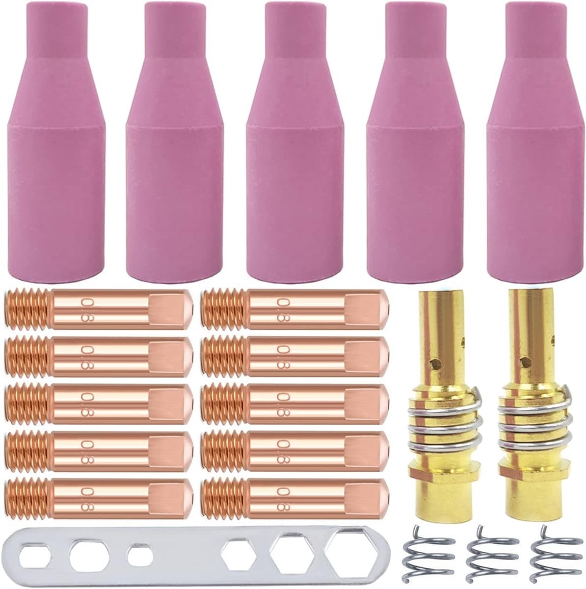 Contact Tips, 15AK MIG Welding Torch Contact Tips Accessories Kit 0.8mm M6 Tips Holder Difuse Ceramics Nozzle Shield Cup Welding Gun for MB15 15AK MIG Welding Torch (21 Pcs)
