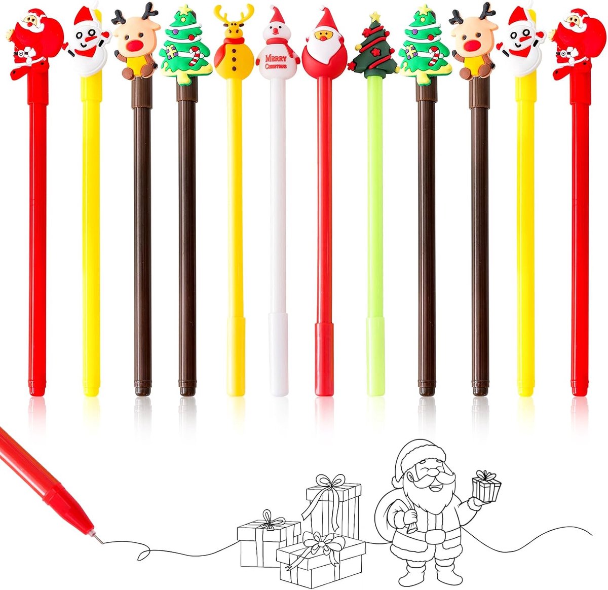 12 stuks kerstpennen, pennen voor Kerstmis, gelpennen voor Kerstmis, leuke rollerbalpennen voor Kerstmis feestcadeau kantoor schoolbenodigdheden
