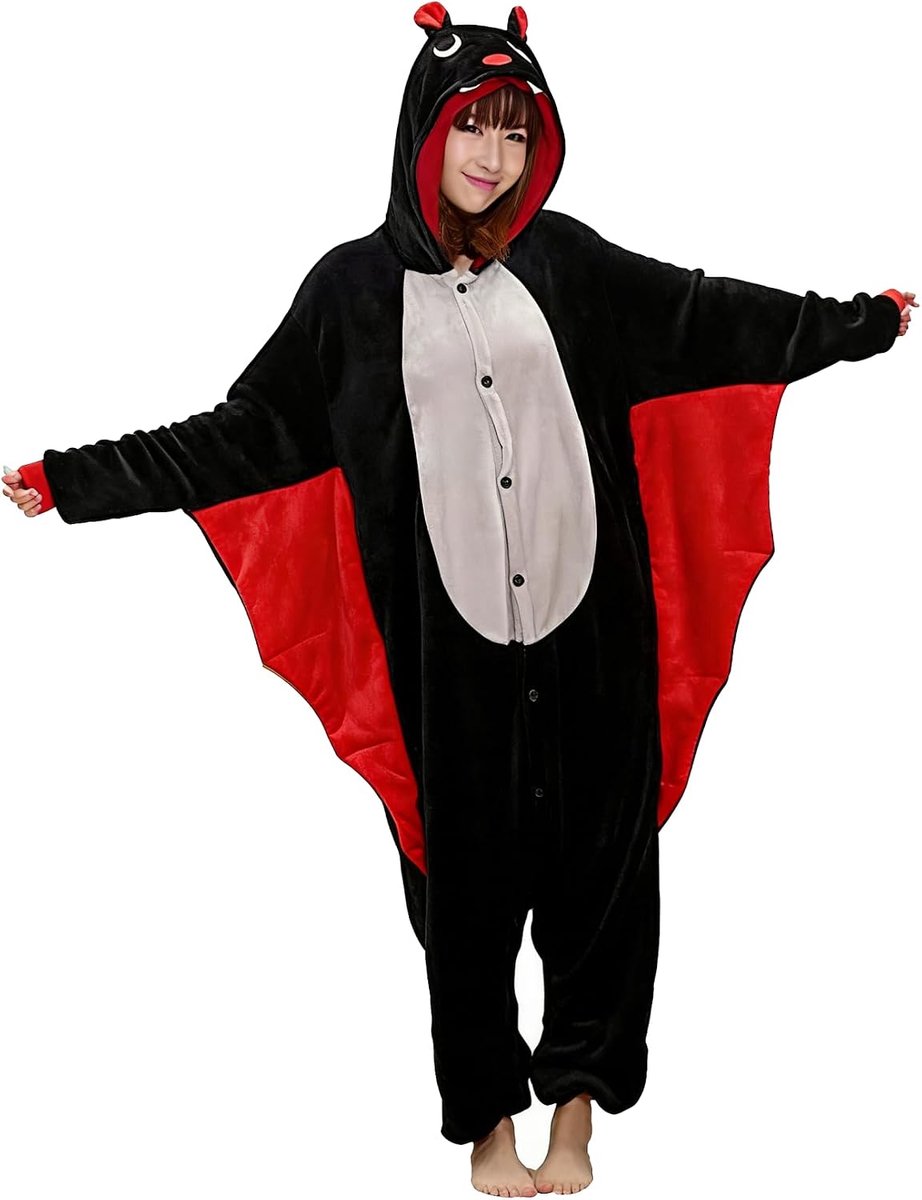 Pyjama voor carnaval, Kerstmis, party, kostuum, dier, Halloween, cosplay, volwassenen, eendelig, uniseks, voor dames en heren (L/XL, vleermuis)