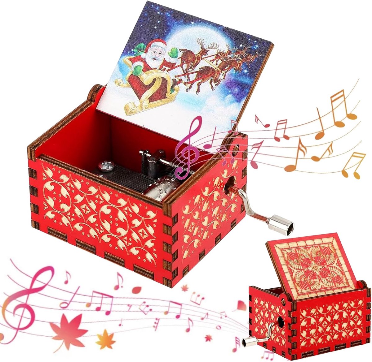 Houten muziekdoos, kerst hand zwengel muziekdoosjes, gegraveerde kerst muziekdoosjes, mini kerst muziekdoosjes, houten muziekdoosje voor kinderen, voor Nieuwjaar Kerstmis