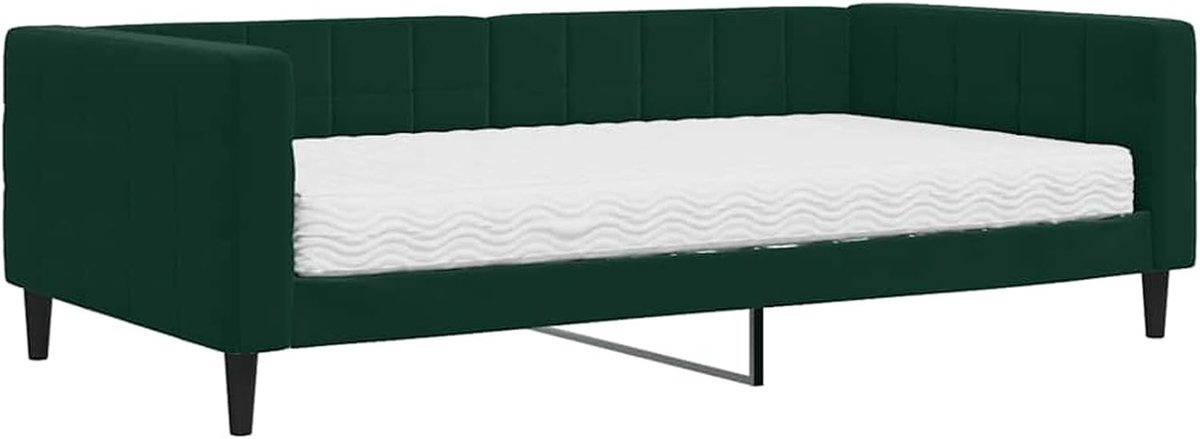 2-in-1 Ligbank, Slaapbank, met schuimmatras, 100 x 200 cm, bekleed met fluweel, donkergroen, houten en metalen frame, modern minimalistisch design, voor woonkamer of slaapkamer (223 x 110 x 68 cm)