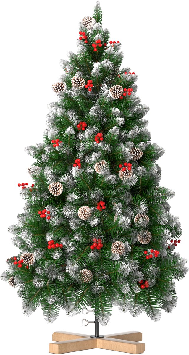 Automatische Kerstboom – 180cm Kunstkerstboom – met Witte Punten & Dennenappels – foto 8