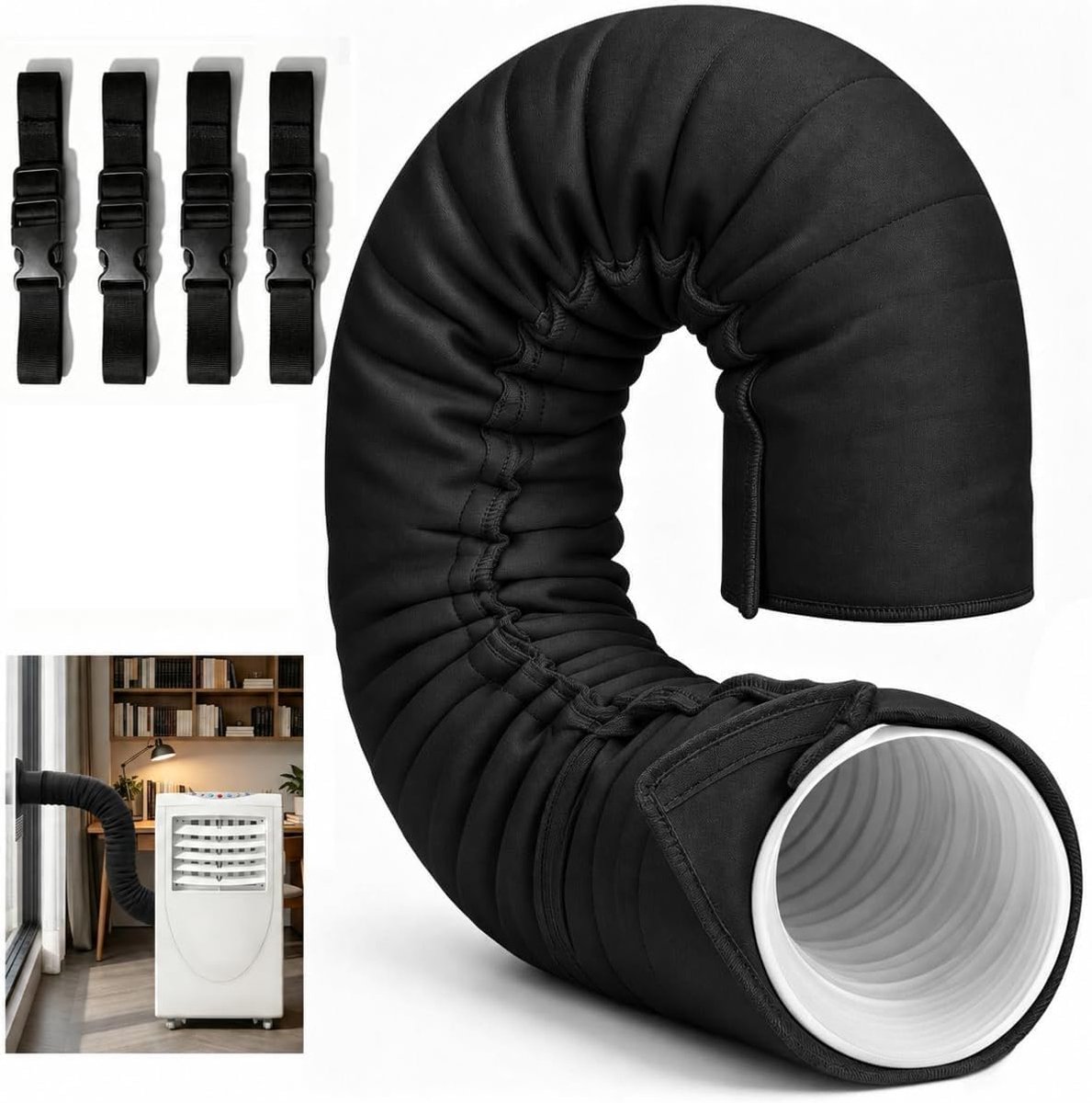 Slangafdekking voor draagbare airconditioning, 150 x 50 cm, isolatieslang voor buiten, isolatiebuisafdekking voor airconditioning, slangafdekking voor afvoerslangen, diameter 150 mm, zwart