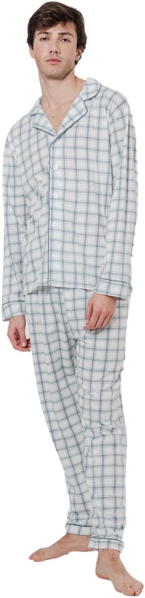 Lange herenpyjama van 100% katoen, met lange mouwen en lange broek, pyjama voor de overgangsperiode
