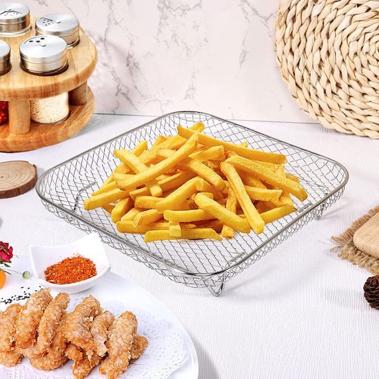3 stuks manden voor luchtfriteuse, roestvrij staal 304, lagen voor luchtfriteuse in de oven, stapelbare droogmanden, drie rekhouders voor grill, rooster voor luchtfriteuse — afbeelding 3