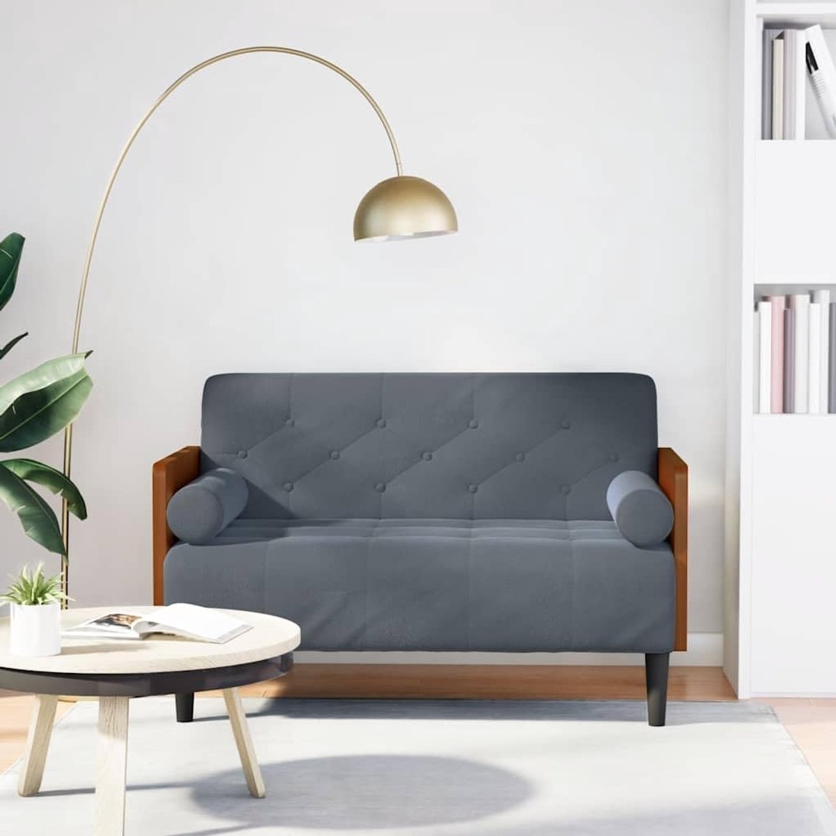 Tweezitsbank met nekrollen, donkergrijs, 110 cm, fluwelen stoffen bekleding, zacht velours materiaal voor optimaal comfort en ondersteunende vering met robuust multiplex frame, donkergrijs