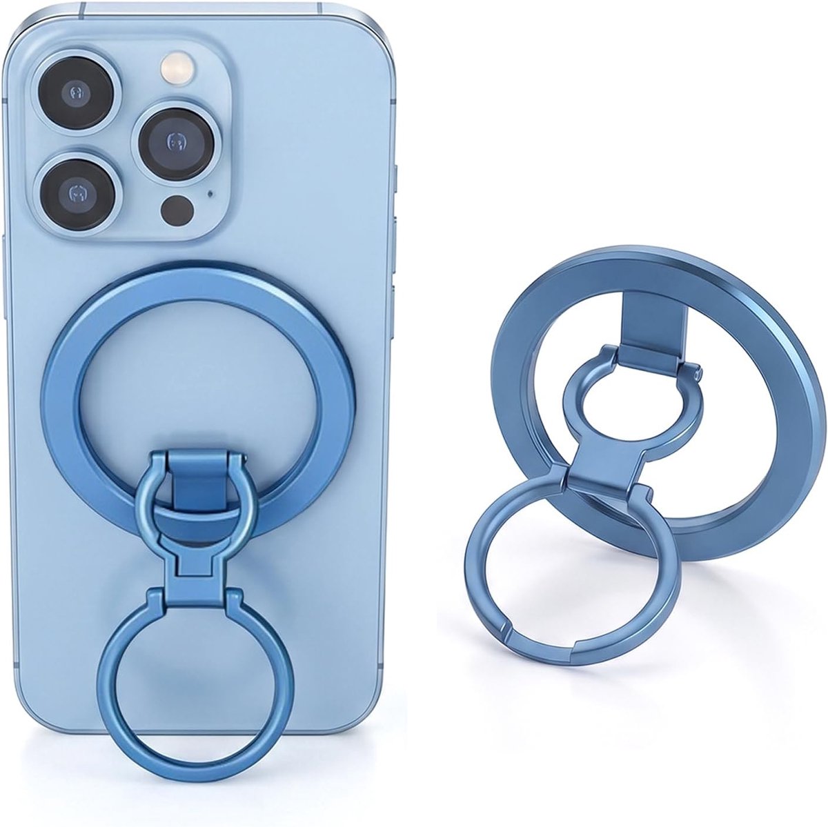 3 opvouwbare blauwe ring, magnetische houder voor MagSafe, 360° handgreep voor iPhone en smartphone, houder voor auto, kantoor en huis, MagSafe-accessoires