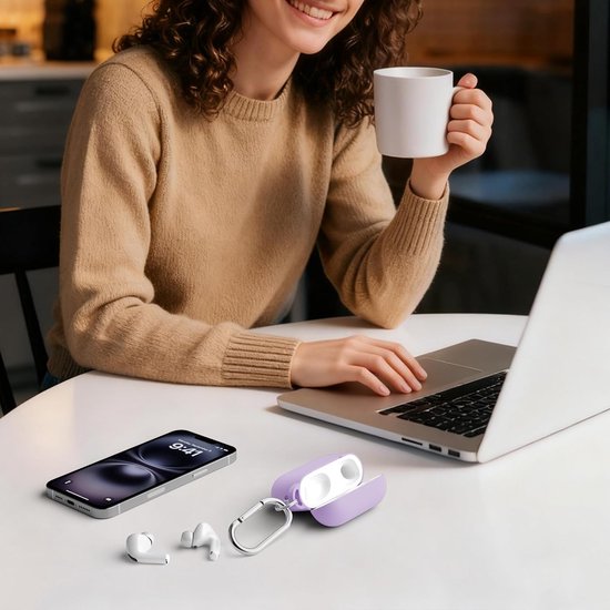Hoes compatibel met AirPods Pro 3e generatie, beschermende siliconen hoes voor AirPods Pro 3 2025, schokbestendige beschermhoes met reinigingspen en karabijnhaak (zwart/paars) - 2 stuks — afbeelding 5