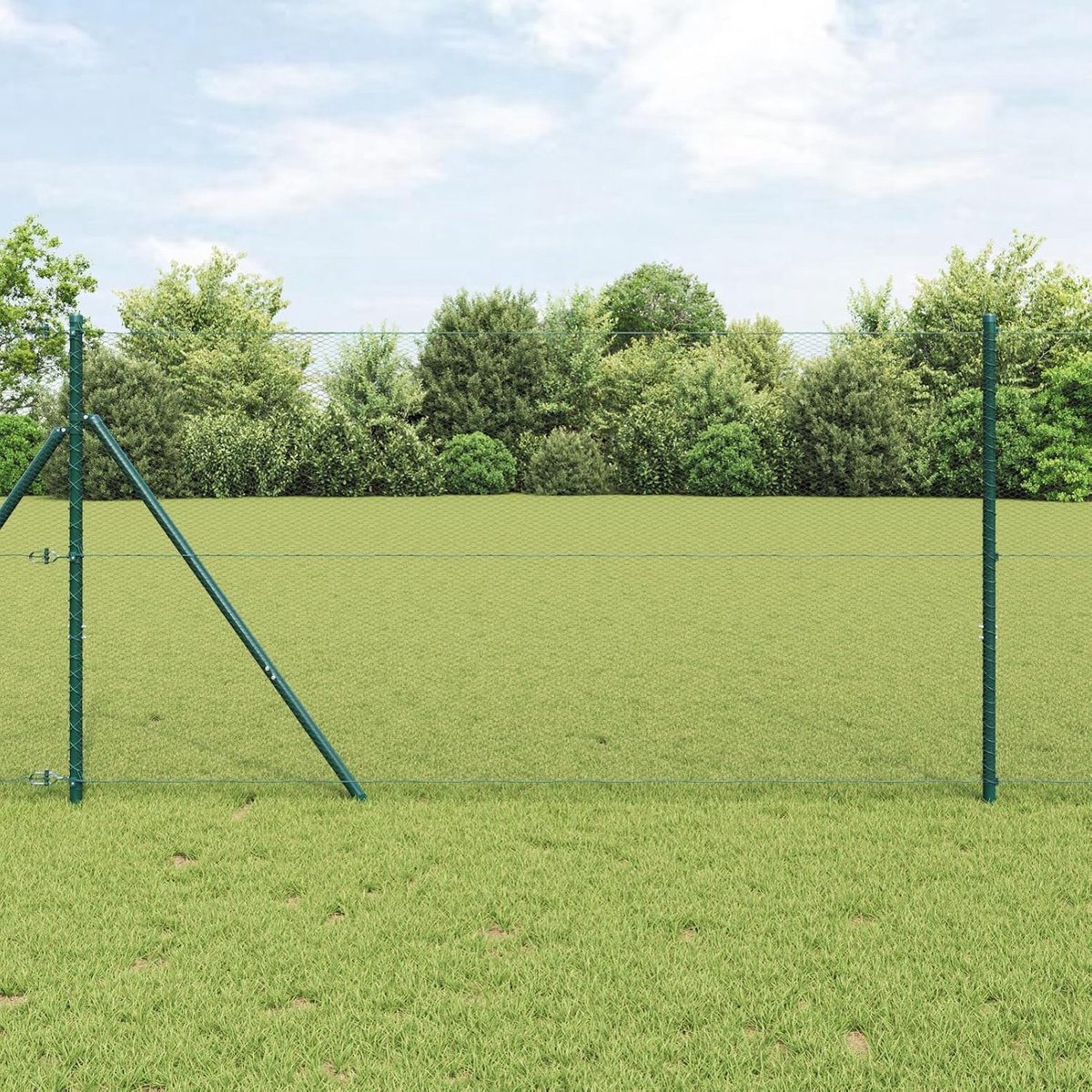 Zeshoekhek grijs 1,2x50 m staal, hekpalen 13 stuks groen Ø 32 mm 170 cm verzinkt staal, tuinhekken draadomheining voor hekken, groentebedden, kippenren weideperceel, 3352853