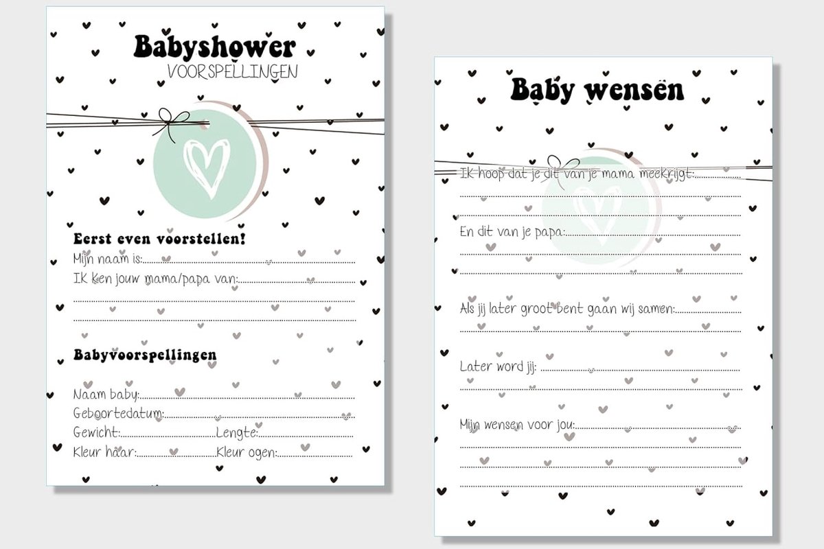 2x20 leuke Babyshowerkaarten | spelletje invulkaarten (A5 formaat) 2x20Babyshower04