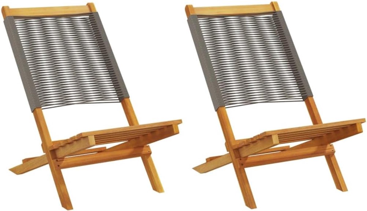 Tuinstoelen, 2 stuks, massief acaciahout, grijze stoelen met verstelbare rugleuning, zonder armleuningen, voor tuin, terras en balkon