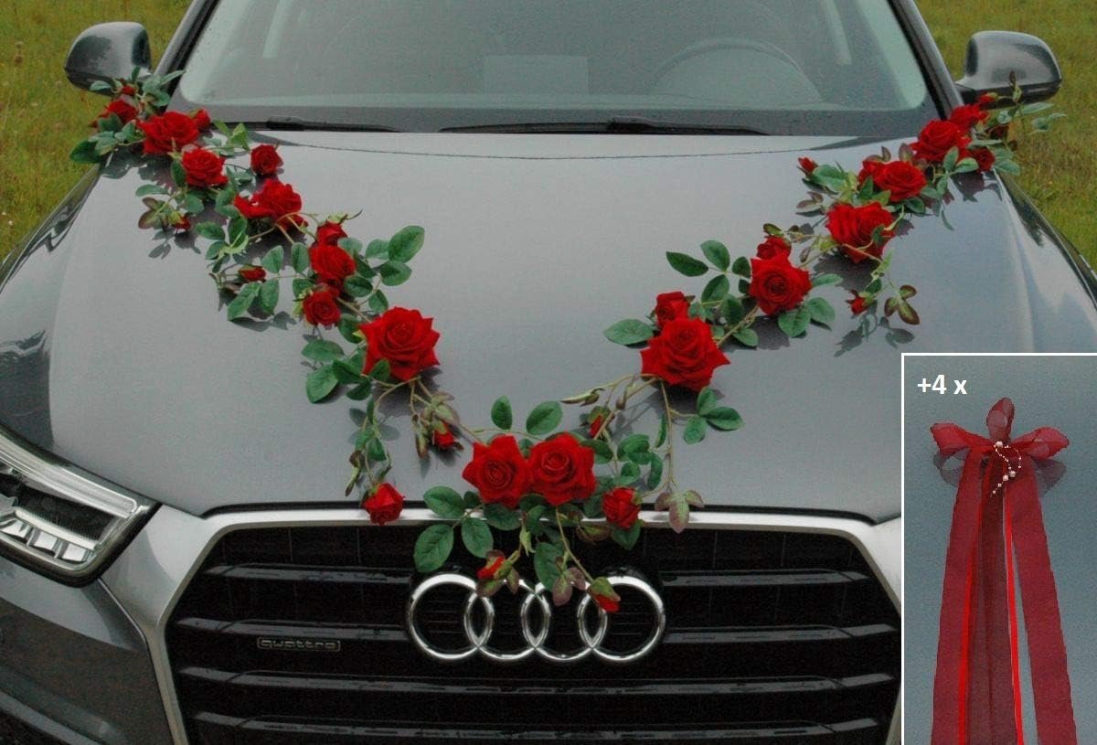 Autosieraad perfecte fluwelen rozen, natuurlijke rozenblaadjes, hoogste kwaliteit, bruidspaar, rozen, decoratie, huwelijk, auto, bruiloft (RG rood)